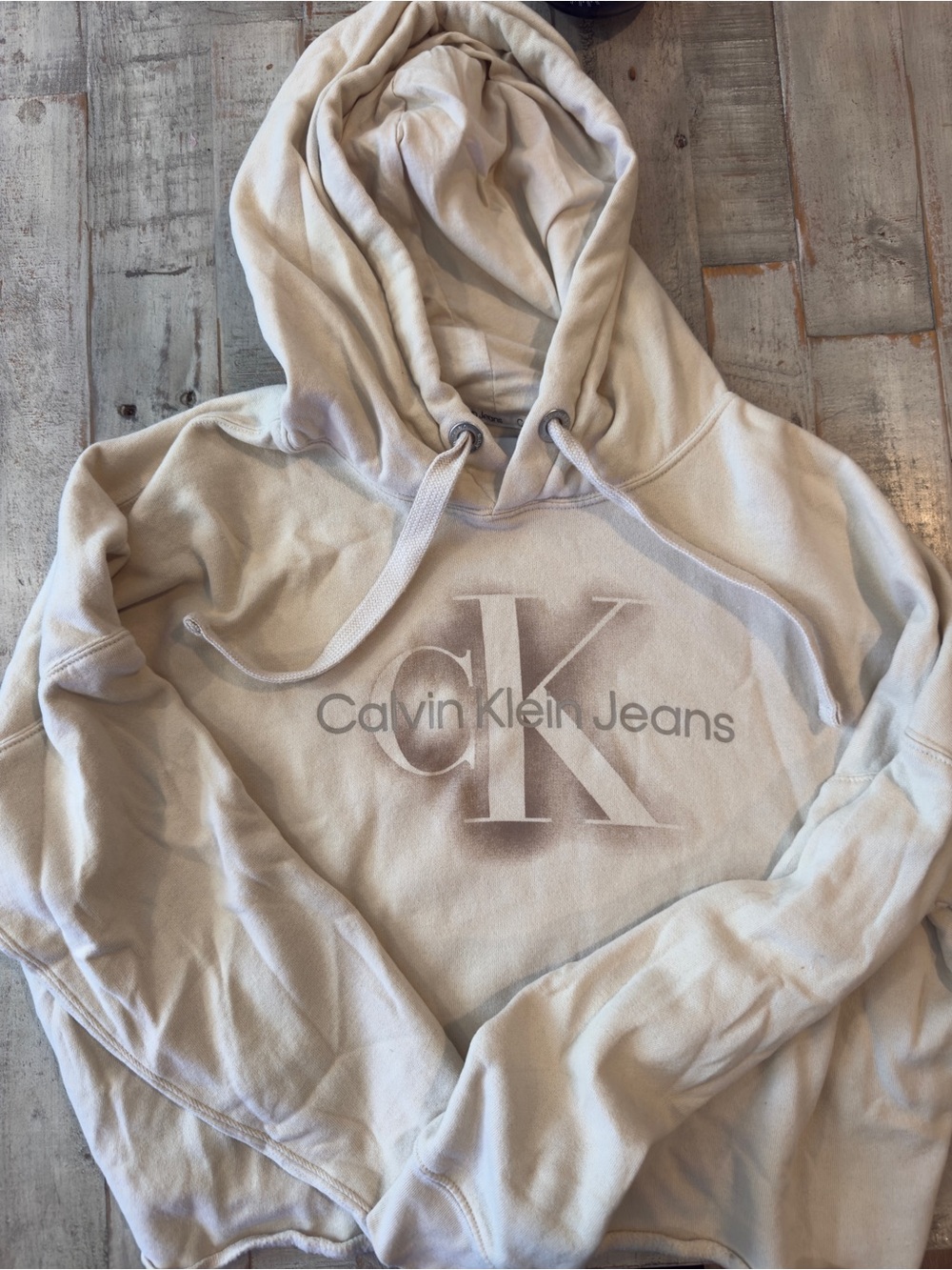 Calvin Klein Jeans Beige Logo cropped Hoodie